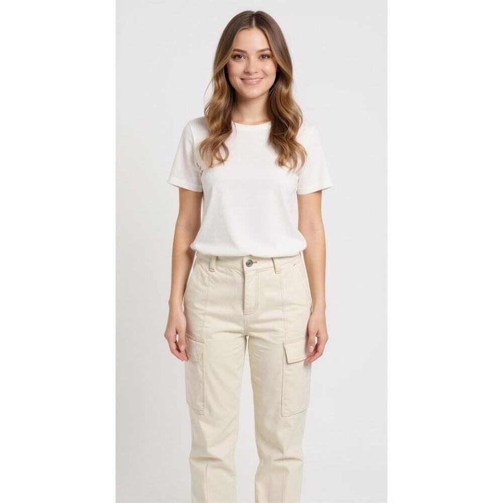 CARVEN Women's Beige‎ Cargo Ankle Denim Jeans Pants Size 2 Straight Leg Casual